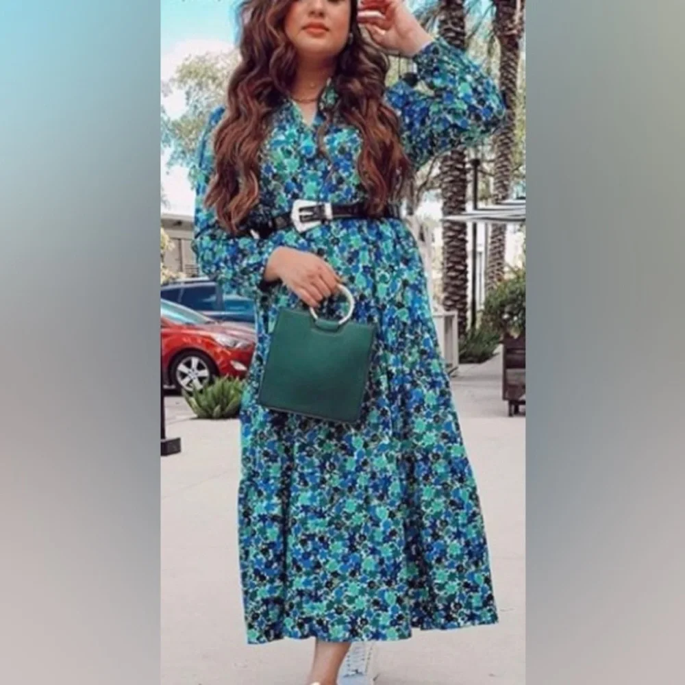 Zara Floral Print Green Dress Size S - Picture 4 of 12